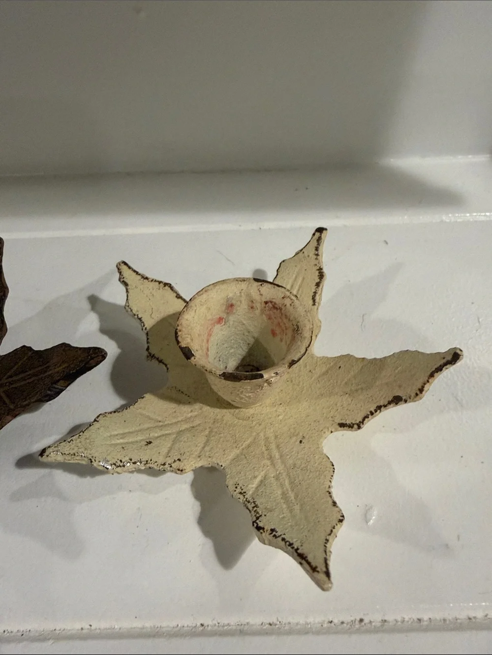 Leaf-Shaped Metal Candle Holders — Set of 3 (Cream & Rust)